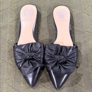 Vince Camuto Black Leather Mules with Bow Detail
